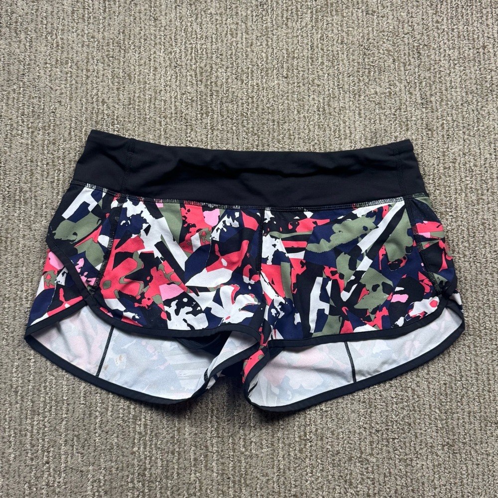 Lululemon Speed Up Shorts Size 8 Abstract Floral Pink Navy Olive Running Short
